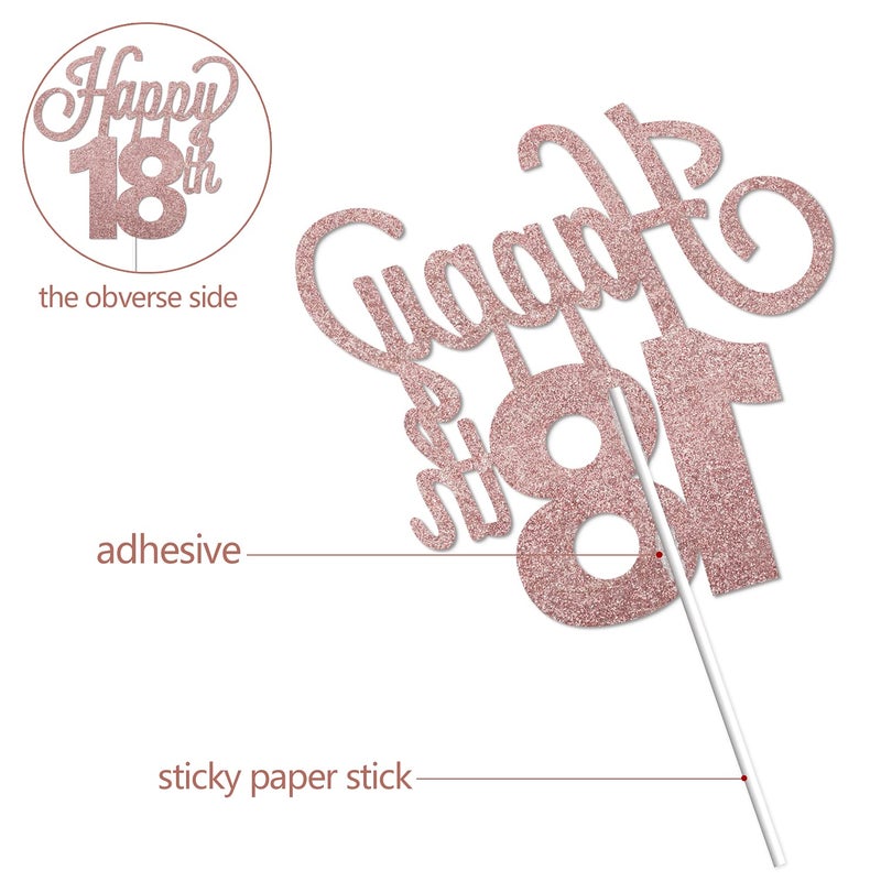 LINGTEER Happy 18th Birthday Cake Topper - Cheers to Eighteen Years Old Birthday Party Cake Centerpieces Decorations Sign. - Image 2